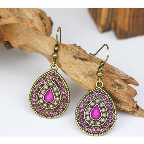 Womens Water Drop Earrings Kolczyki Bohemian Corful Dripping Oils Dangle Hanging Earrings For Women Vintage Boho Summer Jewelry