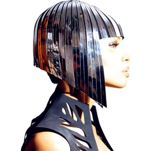 Future Space Female Wig Headgear Soldiers Cool Reflective Wig Bar GOGO Dance Wear Wavehead Mirror Wig Customize Colors