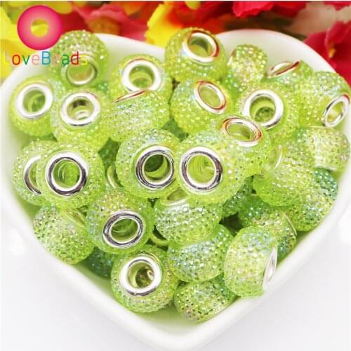 10Pcs Color Resin Murano Crystal Shape Large Hole European Spacer Beads Charms Fit Pandora Bracelet DIY Women Hair Beads Jewelry