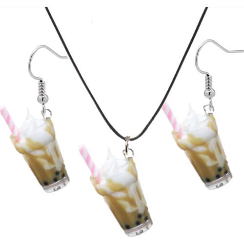 Funny Summer Ice Cream Cup Hypoallergenic Earrings Womens Fashion Creative Drink Ear Jewelry Necklace Set Personality Gifts