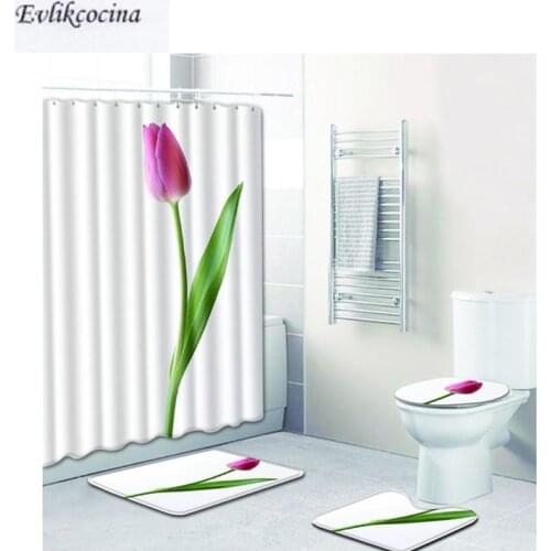 Free Shipping 4Pcs Beauty Tulip Banyo Bathroom Bath Mats Set Anti-slip Tapete Banheiro Washable Toilette Rugs Alfombra Bano