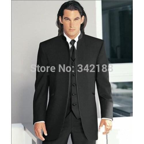 FREE SHIPPING!TOP SALE/Hot selling Black Stand Collar Groom Tuxedos Best Man Suits Wedding Groomsman Men Wedding Suitswedding me