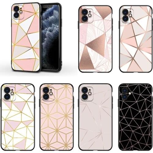 Rose Gold Geometry For Apple iPhone 13 12 11 Mini XS XR X Pro MAX SE 2020 8 7 6 5 5S Plus Black Silicone Phone Case