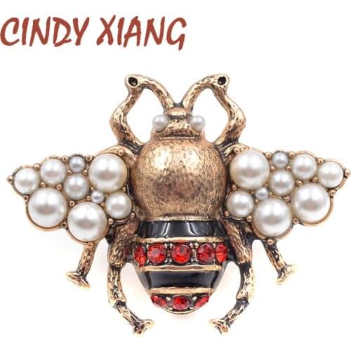 CINDY XIANG New Fashion Pearl Bee Brooches for Women Antique Gold Color Brooch Pin Vintage Style Jewelry High Quality Insect