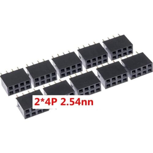 10PCS 2.54mm 2x4 Pins 8PIN 2*4P Double Row Female Straight Header Pitch Socket Pin Strip New 2*4