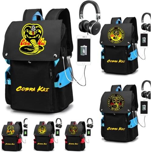 Anime Cobra Kai Backpack Cosplay Canvas children Kids Schoolbag Travel Bag Back To School Bookbag Usb Charging Backpack