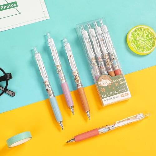 JIANWU 4Pcs/Set 0.5mm Creativity Cartoon Gel Pen Black Ink Retractable Ballpoint Pen Student Exam Pen Kawaii Stationery Supplies