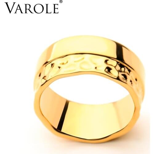 VAROLE Half Natural Texture Rings For Women Gold Color Width Ring Fashion Jewelry Anillos Mujer 2021