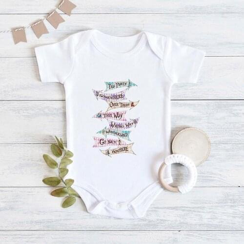 Baby Girl Alice in Wonderland Printed Infant Clothes Summer Funny TEA PARTY Graphic Toddler Jumpsuit Vogue Harajuku Baby Romper