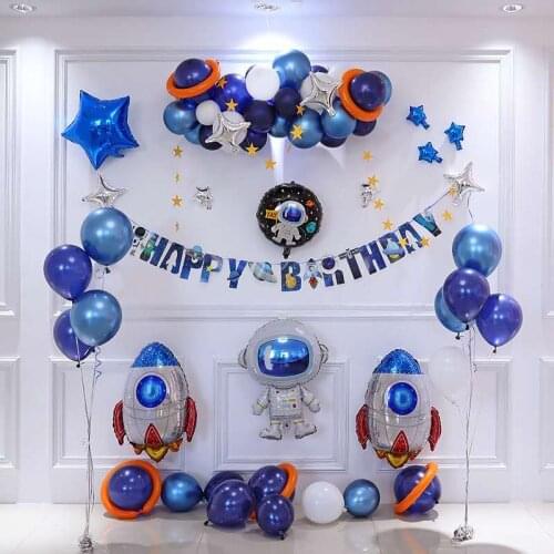 Outer Space Party Astronaut Balloon Rocket Foil Balloons Arch Garland Theme Party Boy Kids Birthday Decor Favors Helium Globos