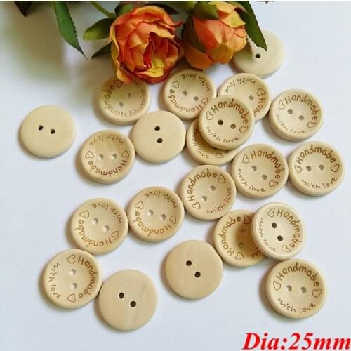 40pcs 25mm Round Handmade wooden Buttons Scrapbooking Craft Sewing Buttons for clothes supplies