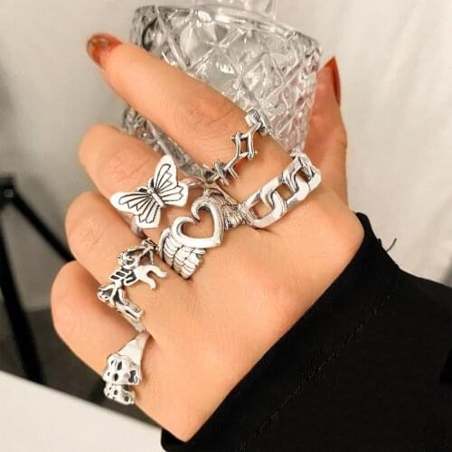 IFMIA Fashion Gothic Silver Color Finger Rings Set for Women Punk Stranger Things Butterfly Female Emo Jewelry Anillos Bague