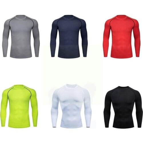 Men Compression Running T-Shirt Fitness Tight Long Jogging Shirts Sportswear Training Sport Quick Tshirt Dry Sleeve M2J6