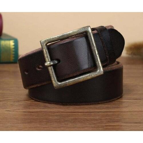 Personalized Fashion Pure Copper Pin Buckle Belt Male Real Cowhide Retro Trend Korean Youth Jeans Belt