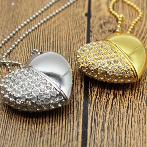 TEXT ME beautiful Gold silver crystal heart love usb 2.0 usb flash drive4GB 8GB 16GB 32GB pendrive give gril gift