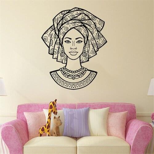 Wall Decal Black Girl Woman African Face Beautiful Fashion Turban Beauty Salon Interior Decor Vinyl Window Stickers Mural WL630