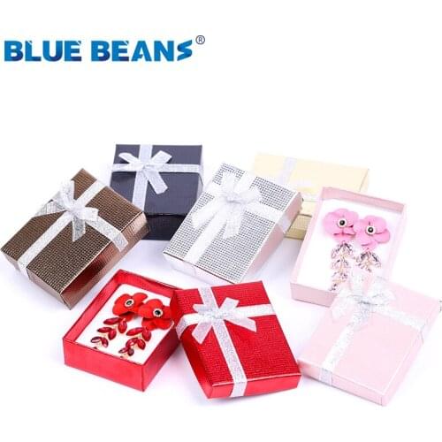 New 2020 Square box jewelry organizer Shiny box Engagement Ring For Earrings Necklace Bracelet Display Bow paper Box Gift Holder