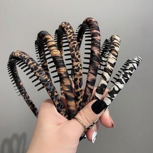New Fashion Women Girls Headdress Leopard Cloth Hair Hoop Headband With Teeth Women Hair Accessories Hairband Headwear Gifts