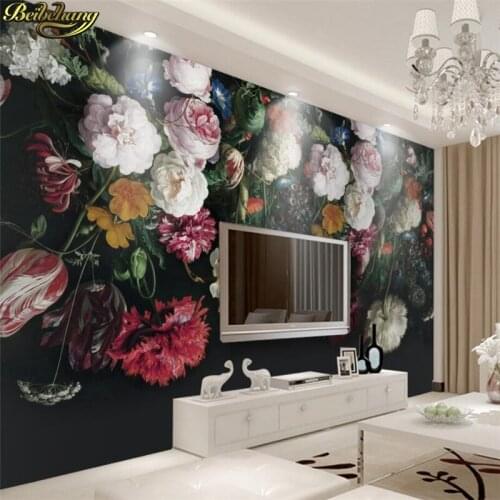 Beibehang papel de parede European Retro Retro Handmade Flower TV Wall Wall Custom Wallpaper Large Wallpaper Wall Sticker