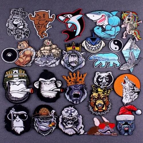 Iron on Patch Gym Bear Patches for Clothes Smoking Orangutan Patch Embroidered Patches On Clothes DIY Punk Clothes Stripes Decor