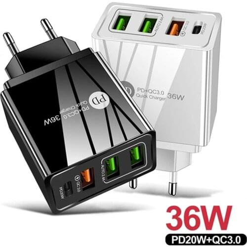 PD20w+QC3.0 2.4A Dual USB Fast Charge Mobile Phone Charger Multi-Port USB With PD Charging Head Travel Charger