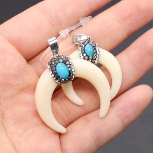 Crescent Moon Shape Cattle Bone Plus Eye Beads Charm Pendant for Jewelry Making DIY Necklace Bracelet Earrings Accessories