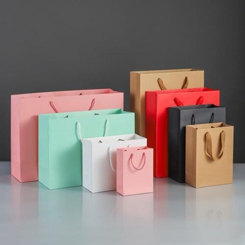 Portable Solid Color Kraft Paper Bag Three-dimensional Type Christmas Packaging Clothing Food Cosmetics Packaging Storage Bag