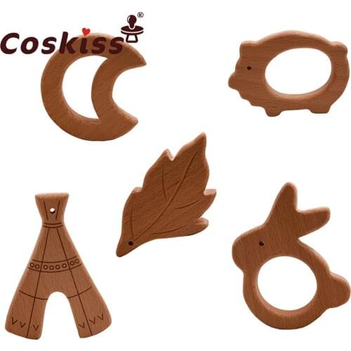 Coskiss 10pc/lot Organic Baby Wooden Teether Natural Teething Toy Baby Shower Gift Toddler Teether Newborn Baby Teether