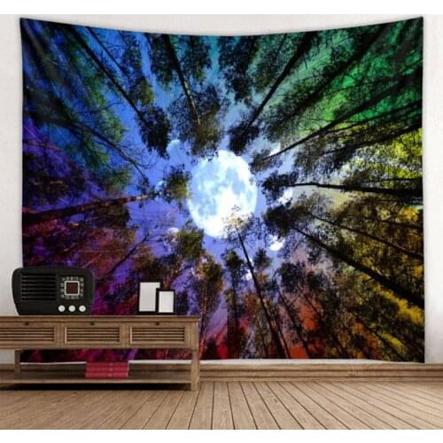 Psychedelic Forest Color Starry Sky Moon Tapestry Home Living Room Bedroom Dormitory Decoration Tapestry Bohemian Decoration
