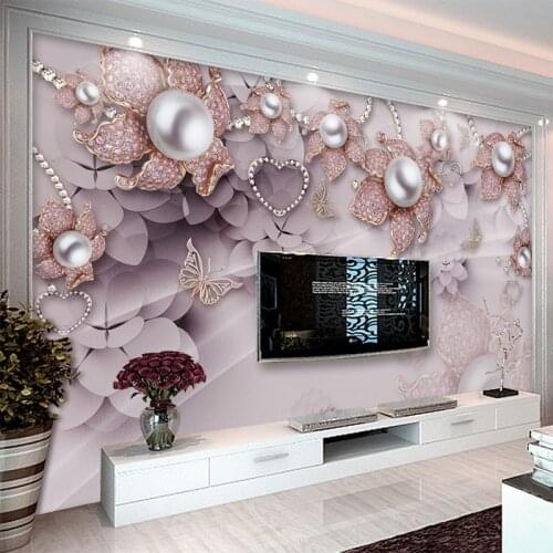 Luxury 3D Embossed Purple Flower Jewelry Wallpaper Photo Poster Living Room Entrance TV Background Home Decor Papier Peint Mural