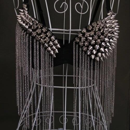 Christmas sexy bra bras singer dancer nightclub bar show ds costume fashion rivets tassel style sexy jazz dancerivet rivet Rebel