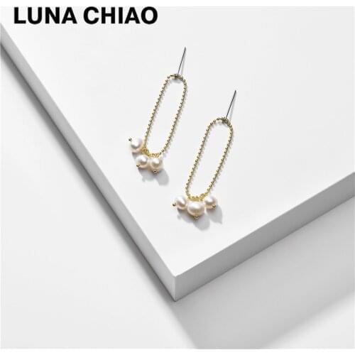 LUNA CHIAO Gold Color Mini Ball Chain Drop Earring-Fresh Water Pearl Drops Dangle Earrings for Women