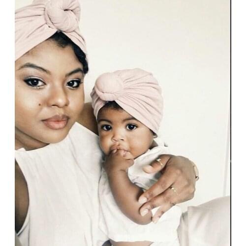 New Mommy And Me Cotton Blend Handmade Hat Women Caps Baby Girls Turban Hats Twist Knot Headwear Hair Accessories