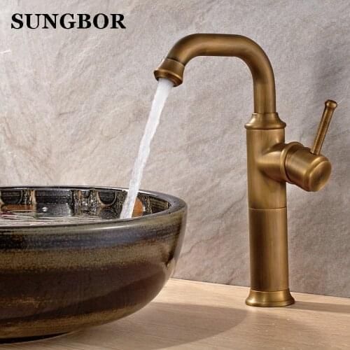 Bathroom Faucet Brass Antique Hot Cold Single Handle Switch Water Sink Mixer Taps Bathroom Deck Mounted Basin Faucet AL-7122