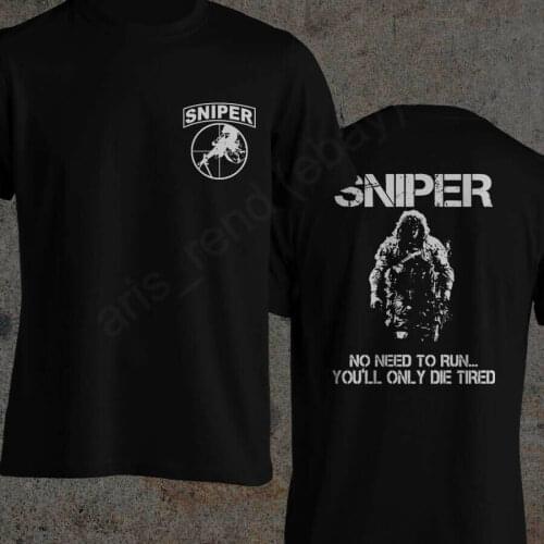 Sniper No Need To Run USMC Army Marine Corps Elite Double Printing Men T-Shirt