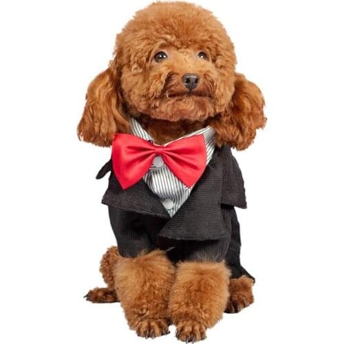 Stylish Wedding Pet Clothes Teddy Bichon Red Bow Tie Tuxedo Suit Dress Dog Gentleman Suit Small Dog Clothes Costume Puppy