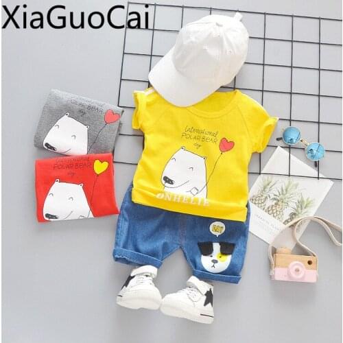 Spring and Autumn Casual Sets Boys and Girls Yellow T-shirts and Shorts Children Short Sleeve Cartoon Suits