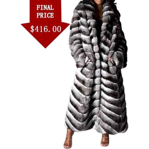 Women Fur Jacket Winter Warm Plus Size Coat Chinchilla Colored Fur Overcoat Long Customized Fast Shipping