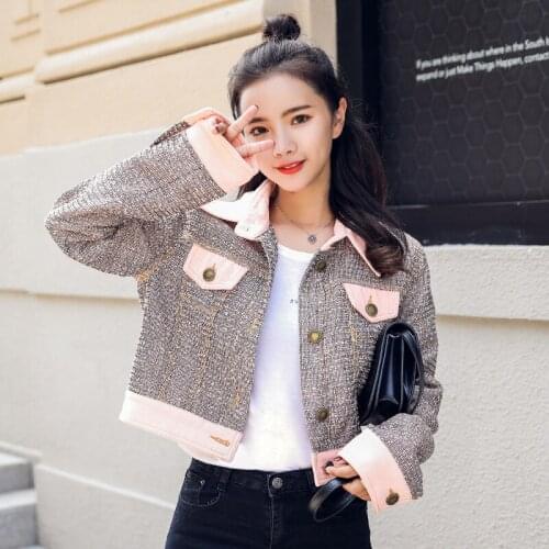 Womens Tweed Jackets Coat Fashion Autumn Single-breasted Long Sleeve Woolen Jacket Turn-Down Collar Short Coats Casaco Outerwear