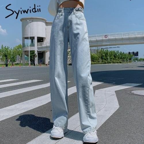 Syiwidii Vintage Streetwear High Waisted Jeans Women Button Adjust Denim Pants Straight Wide Leg Trousers Fall 2021 New XS-XXL
