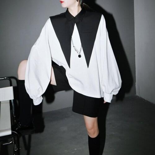 Women Hoodies 2020 autumn Loose long sleeve tops Cotton Vest Large pointed collar Solid High Street Euro-America style 2 pic set