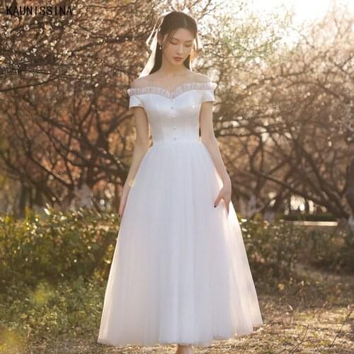 KAUNISSINA Elegant Satin Tulle Bride Dresses Women Ruched Off the Shoulder Princess A-Line Wedding Gowns White Marriage Dress