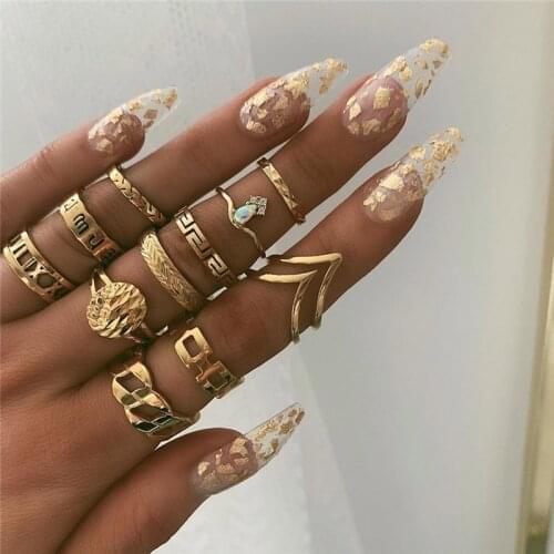 LETAPI Women Fashion Rings Set Gold Color Hollow Geometric Opal Ring for Woman Wedding Jewelry