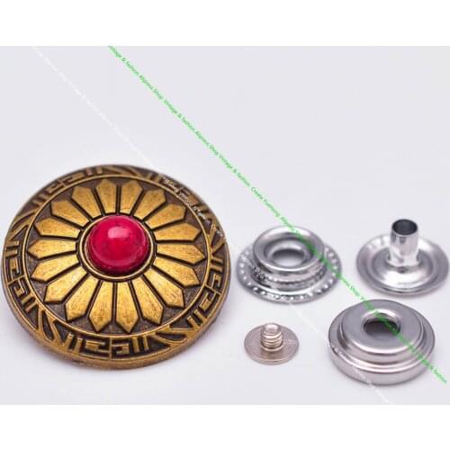 10X Brass Plated Sun Flower Red Turquoise DIY Leathercraft Hardware Concho 201 Snap Button Set Case Wallet Luggage Bag Connector