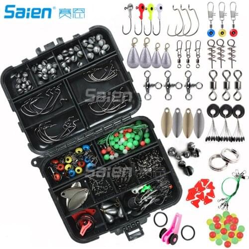 187pcs Fishing Accessories Kit, Including Jig Hooks, Bullet Bass Casting Sinker Weights, Different Fishing Swivels Snaps