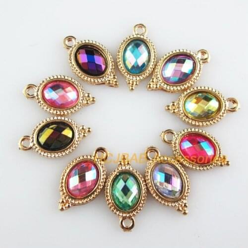 Fashion 20Pcs New Oval Charms Gold Color Flower Acrylic Mixed AB Pendants 9x17mm