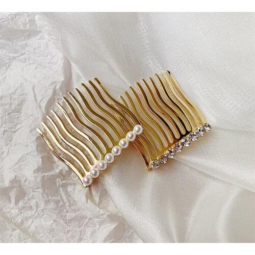 2021 New Pearl Comb Simple Hairpin With Rhinestones French Retro Split Headdress For Women