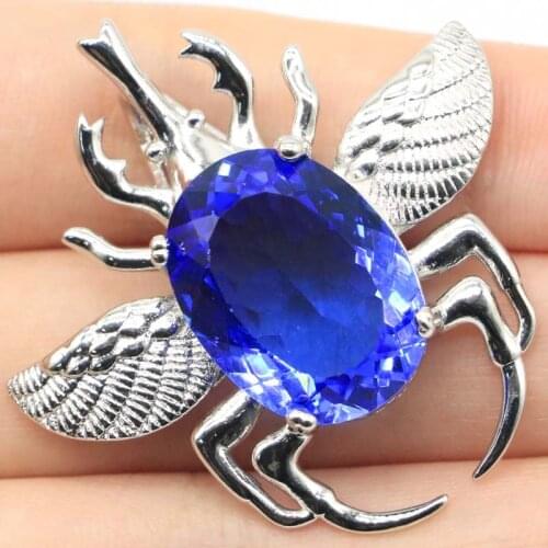 40x40mm Delicate Big Beetle 10.8g Created Violet Tanzanite Pink Kunzite Women Dating 925 Sterling Silver Pendant