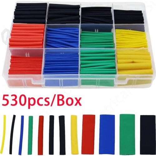 530pcs Heat Shrink Tubing Insulation Shrinkable Tube Assortment Electronic Polyolefin Wire Cable Sleeve Kit