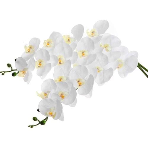 Promotion! 2Pcs 38inch Artificial Real Contact Orchids Flowers 9Heads Latex Phalaenopsis Stems for DIY Wedding Centerpieces,Kitc